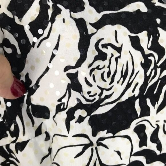 MSK Black & White Floral Sleeveless Dress Size 6 With Subtle Shimmer Detail - Picture 3 of 6
